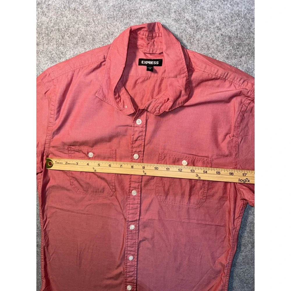 Express Short Sleeve‎ Button Down Small Coral Pink 100% Cotton Dual Pocket